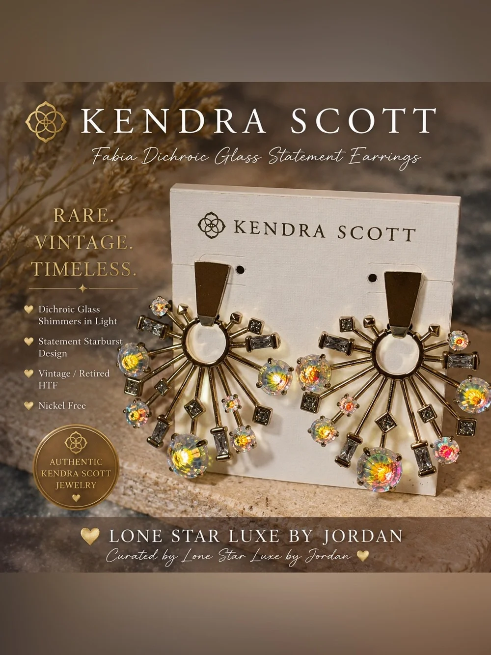 Vintage Kendra Scott Fabia Dichroic Glass Statement Earrings RARE/HTF
